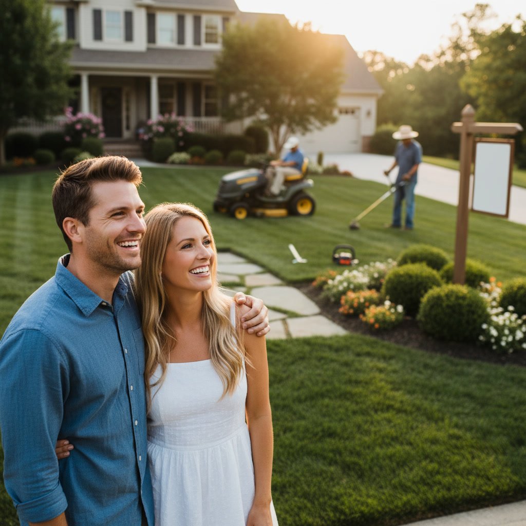 Healthy green lawn with thick grass in Copiague residential yard