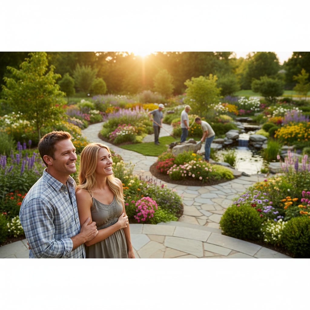 Landscaper aerating healthy green lawn in Seaford residential yard