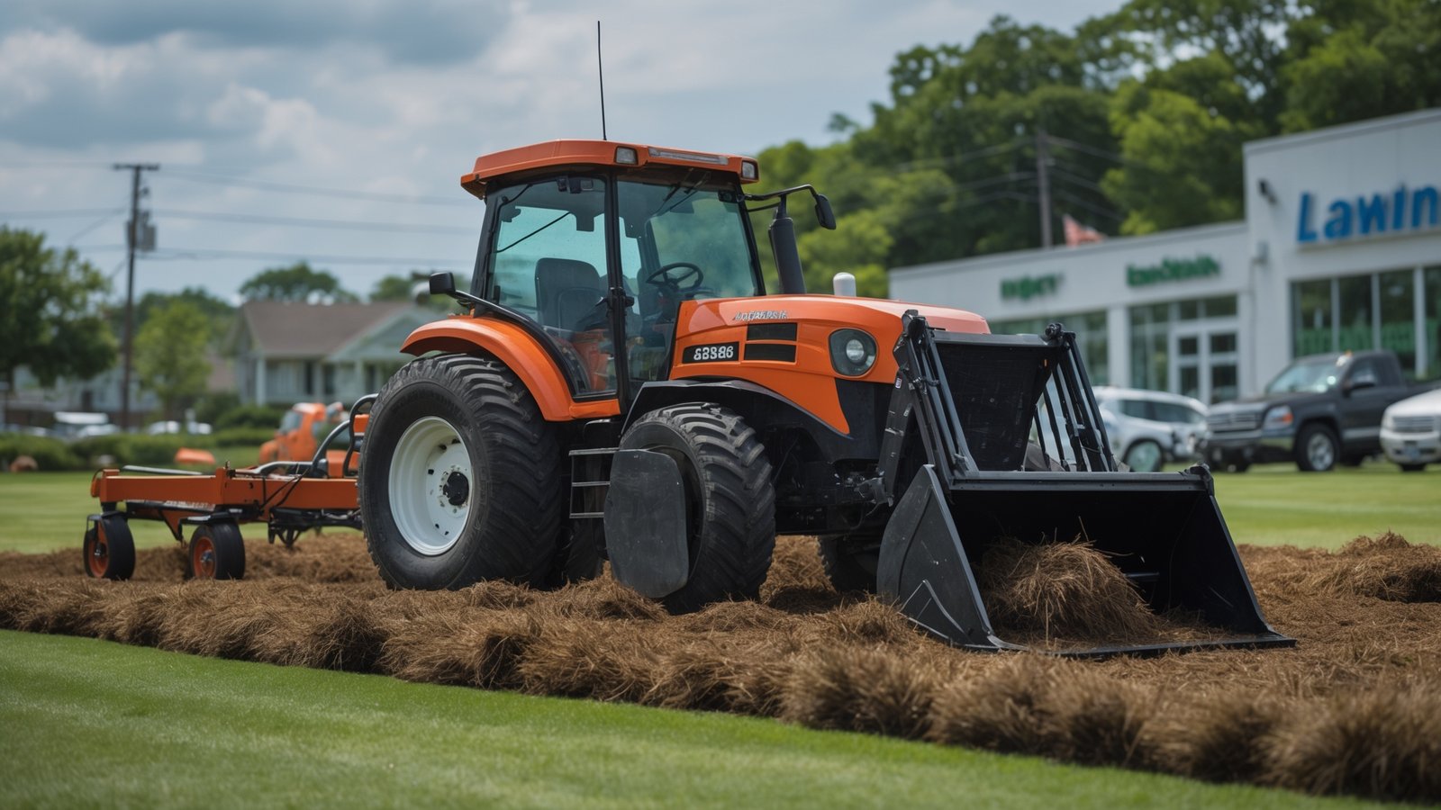 lawn aeration machine creating soil cores on Long Island residential property