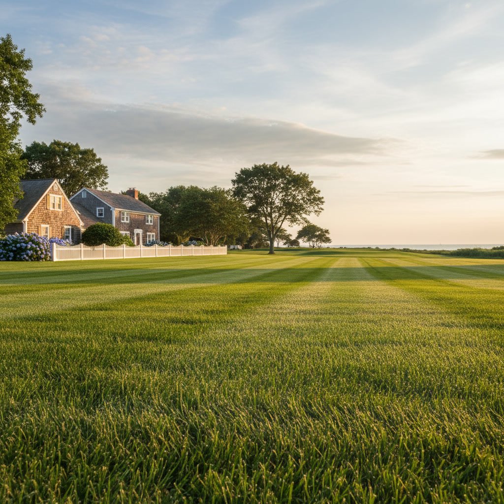 freshly mowed lawn showing healthy grass height and even cut pattern