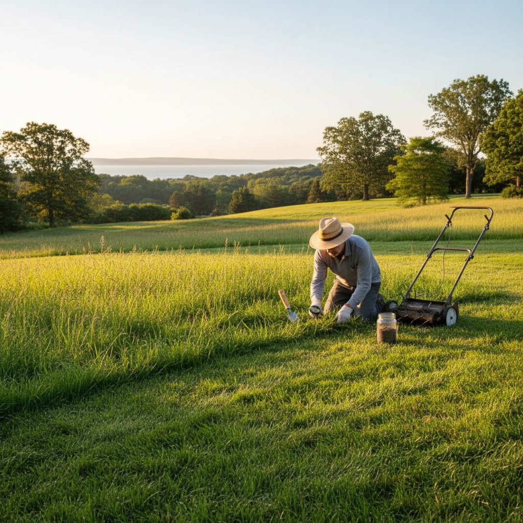 Healthy green lawn with proper mowing height and uniform grass growth