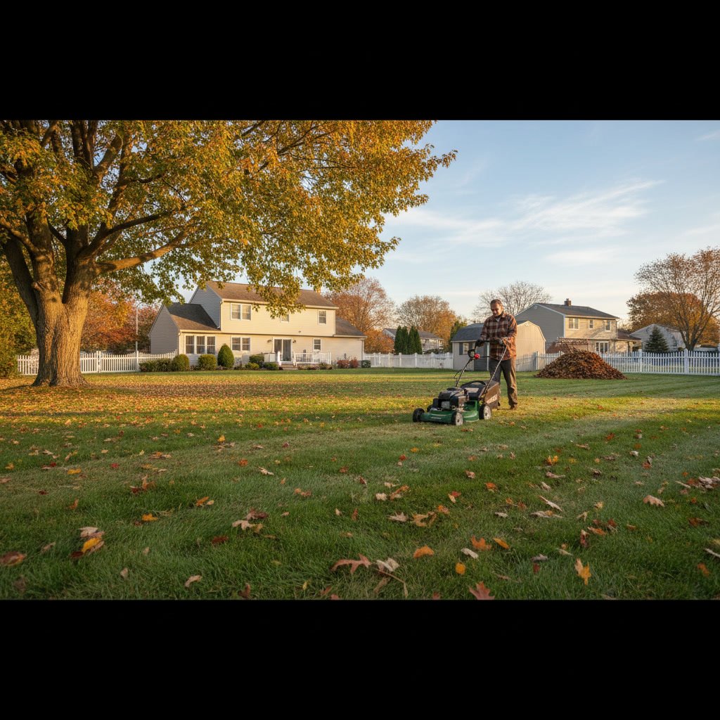 lawn mower cutting grass at proper height with clippings mulching back into turf