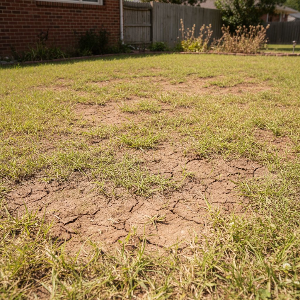 Professional lawn care technician aerating compacted soil