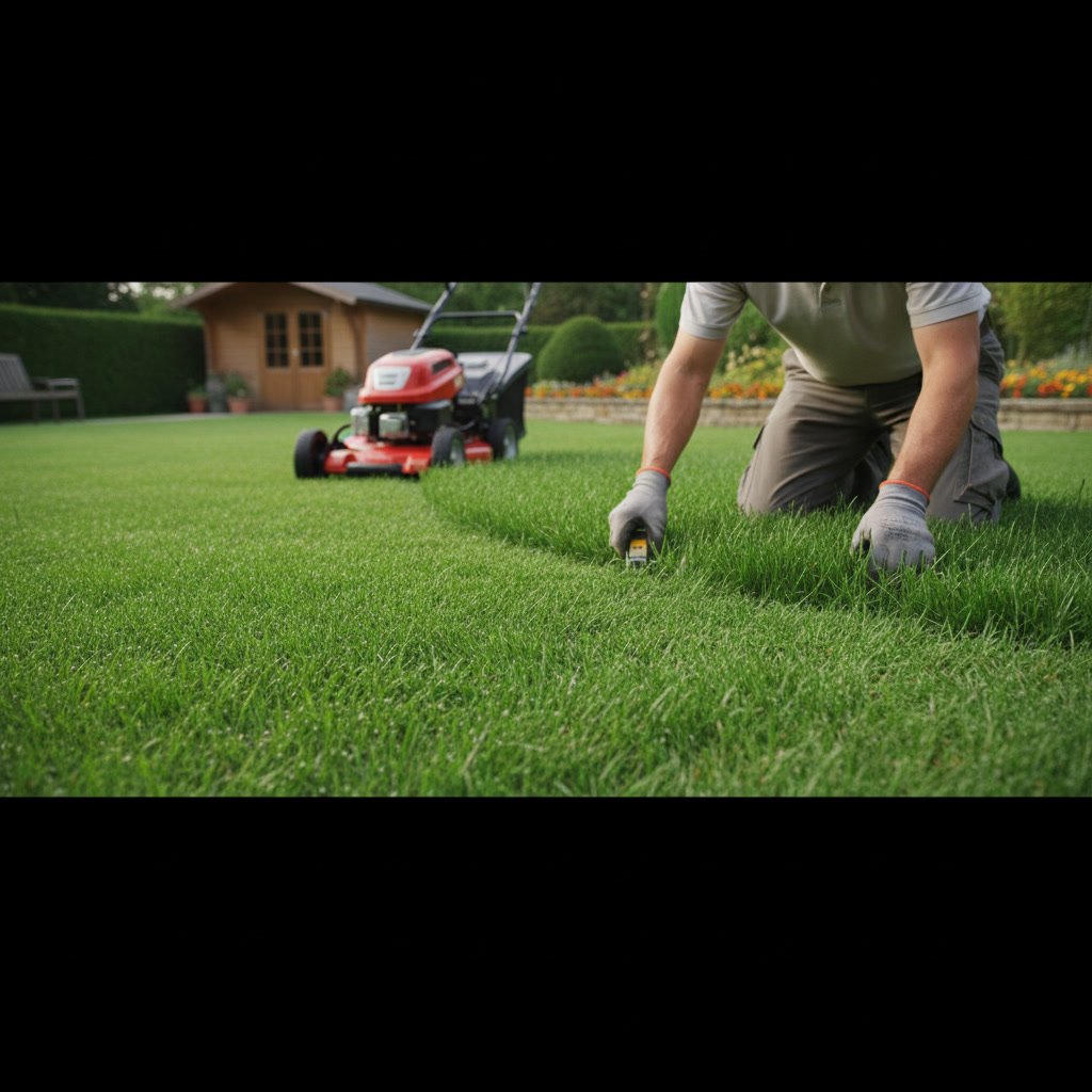 healthy green lawn with proper mowing height and even growth pattern