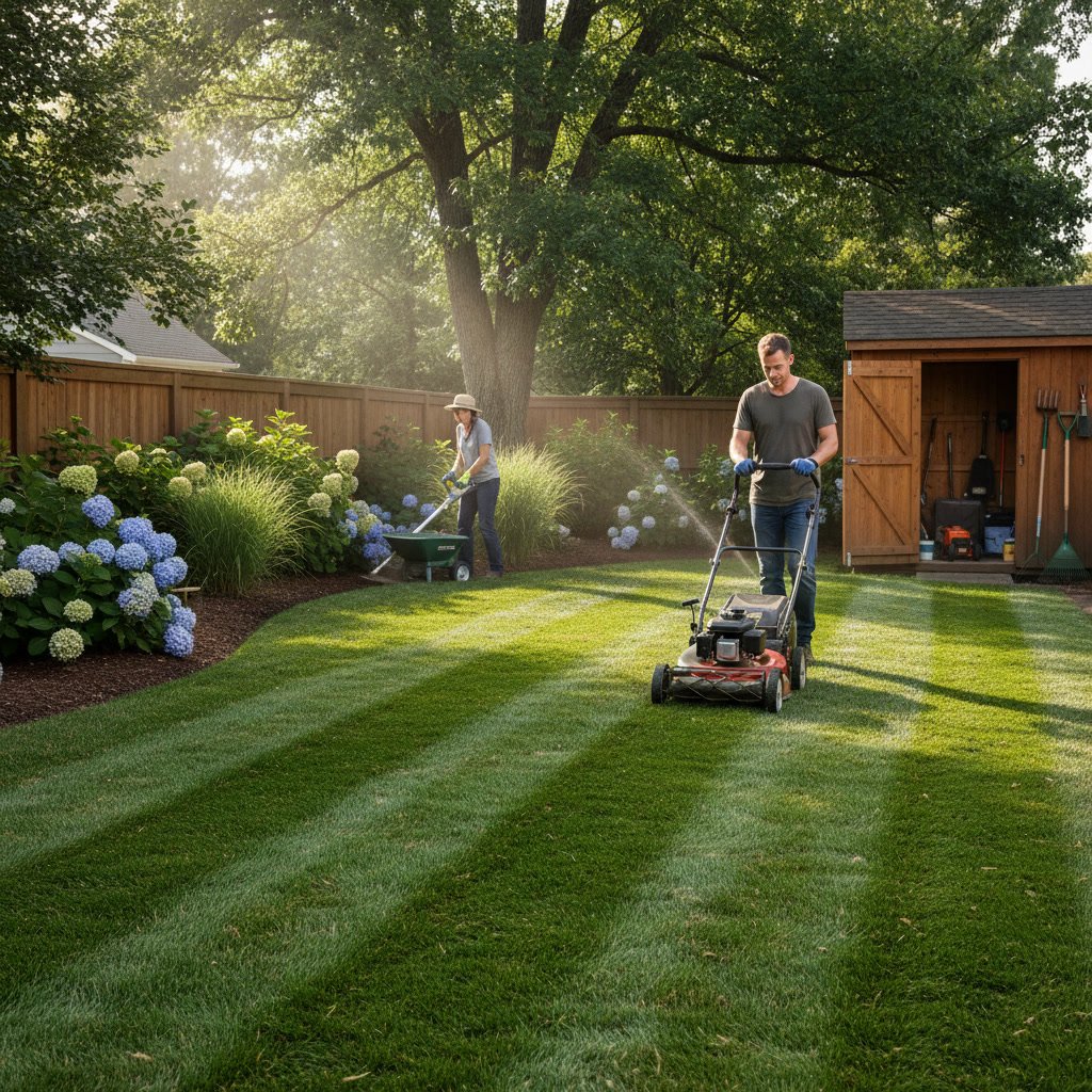 Well-maintained residential lawn with freshly mowed grass in Long Island neighborhood